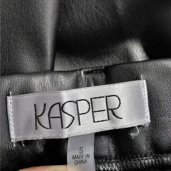 Kasper Womens Faux Leather Pants Size Small Black High Rise Pull On Office Chic - Picture 7 of 11